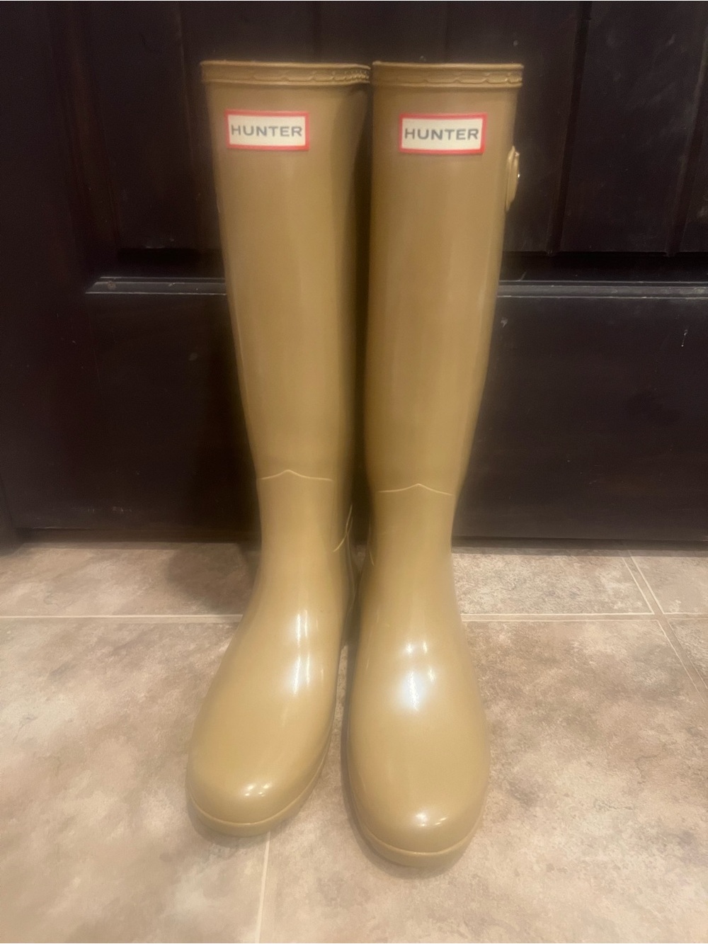 Hunter Tan Neutral Gloss Tall Rain Boots